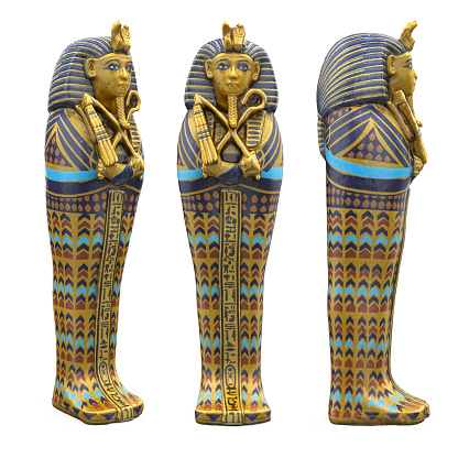 Egyptian Pharaoh Mummy Coffin isolated on white background. 3D render
