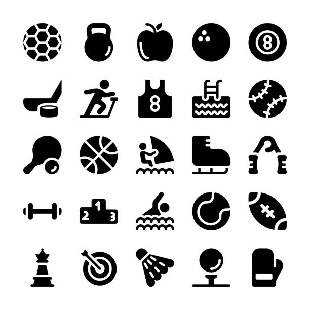 Sports Icons Set If you are looking to add some adrenaline to your designs, this set of sports glyph vectors is sure to do the trick.Download now to fit in your demand. roller ball stock illustrations