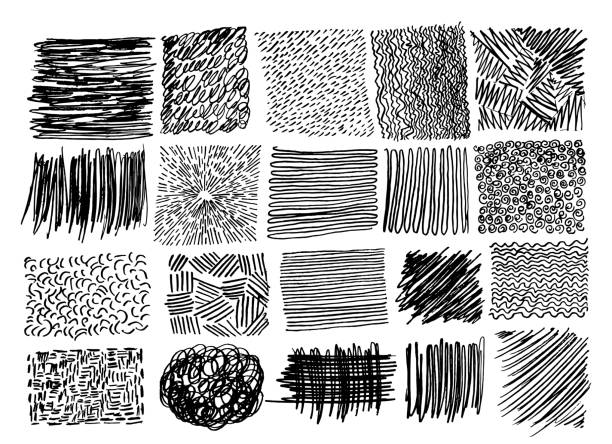 Set of Hand Drawn Doodle Textures Isolated on White Set of Sketched Handwritten Black Pencil Doodle Rectangle Textures. Vector Illustration of Hand Drawn cribble Frames Isolated on White Background hand patterns stock illustrations