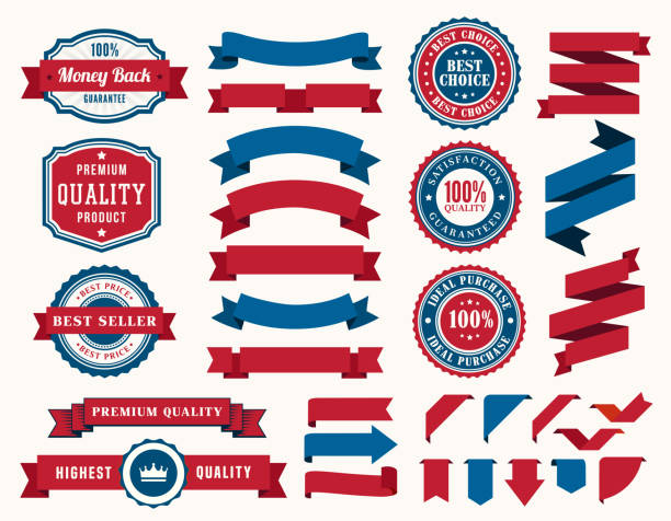 Vctor illustration of the set ribbons and badges in blue and red colors