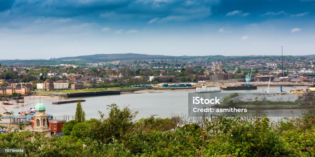 Chatham and Rochester viewed from the Heritage Park in Gillingham Kent - England Stock Photo