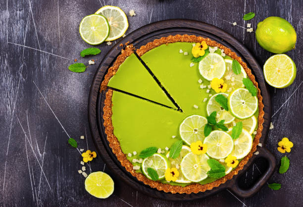 istock Cheesecake with slices of lime and lemon and fresh mint 1157166371