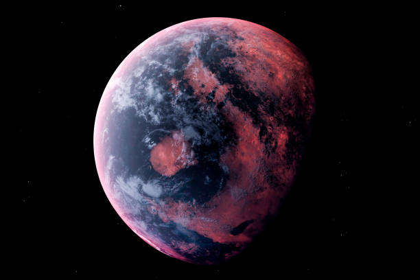pianeta alieno realistico nello spazio, rendering 3d - red earth foto e immagini stock