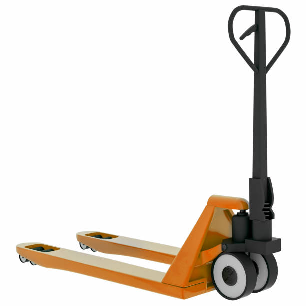 Hand pallet truck isolated on white background. 3d illustration Hand pallet truck isolated on white background. 3d illustration. pallet jack handle stock pictures, royalty-free photos & images