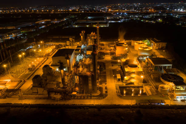 istock Aerial view. industrial power plant energy at night and twilight 1157173473