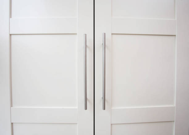 White closet doors wood closeup background texture modern design clean