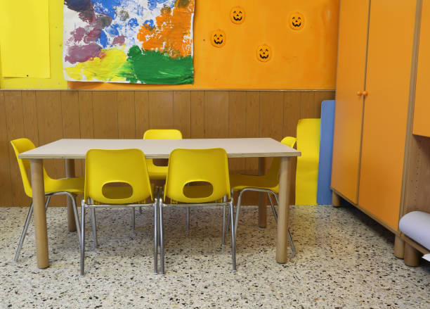 istock Classroom of a school with yellow chairs 1157174148