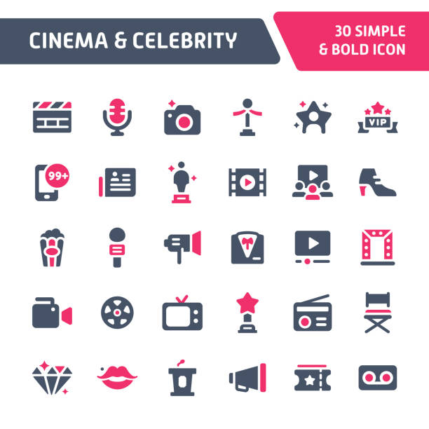 Cinema & Celebrity Vector Icon Set. 30 Editable vector icons related to cinema and celebrity. Symbols such as awards, superstars and movie equipments are included in this set. Still looks perfect in small size. vanity mirror stock illustrations