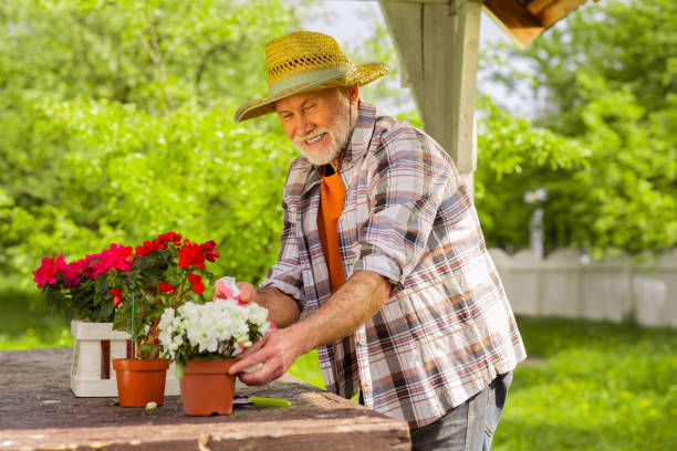 istock Man living in summer house smiling while watering plants 1157182731