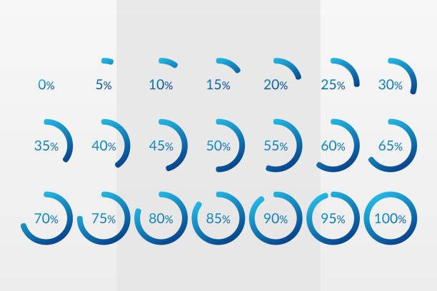 パーセンテージ ベクトル インフォグラフィック アイコン。0 5 10 15 20 20 30 35 40 45 50 55 60 65 70 75 80 85 90 95 100% 円グラフ記号。ダウンロード、webデザイン、ビジ��ネス、金融のための孤立した円記� - 55%点のイラスト素材／クリップアート素材／マンガ素材／アイコン素材