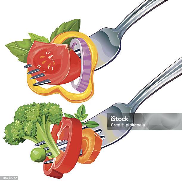 Frisches Gemüse Auf Gabelmix Stock Vektor Art und mehr Bilder von Basilikum - Basilikum, Blatt - Pflanzenbestandteile, Brokkoli