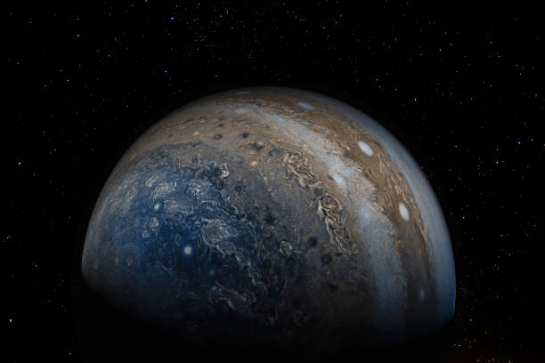 júpiter y las estrellas arriba. elementos de esta imagen amueblada por la nasa. - jupiter fotografías e imágenes de stock
