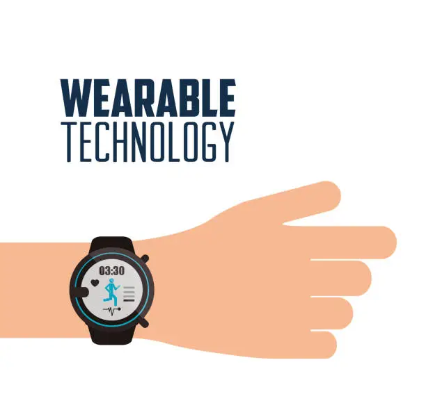 Vector illustration of hand with smartwatch wearable technology