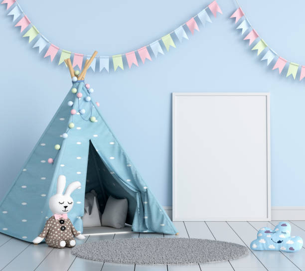 istock Blank photo frame for mockup in child room, 3D rendering 1157205917
