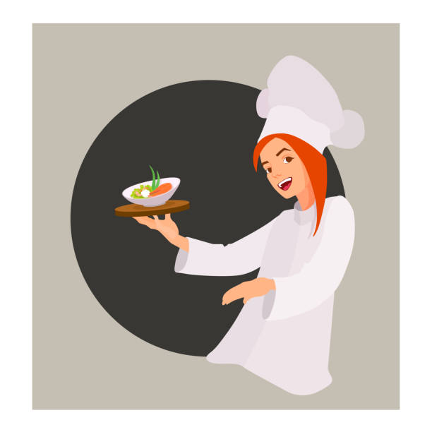 istock Woman cook presents a seafood meal, pointing hand on it. 1157212558