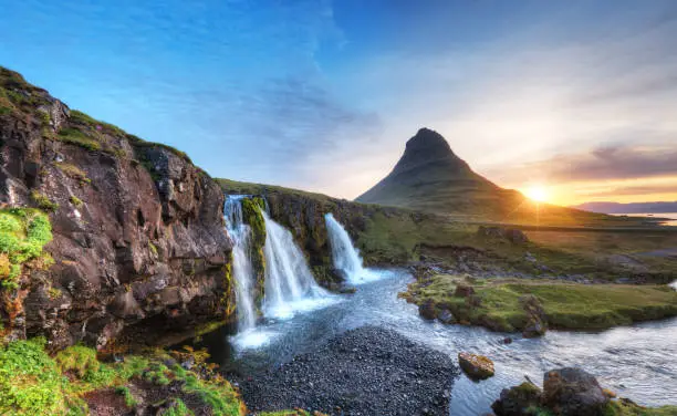 Photo of Kirkjufell mountain with waterfalls, Iceland