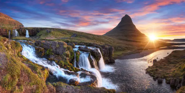 Photo of Kirkjufell mountain with waterfalls, Iceland