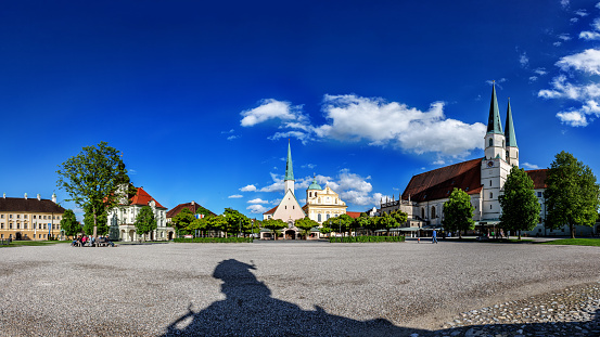 Altöttinger Kapellplatz in bright blue sky