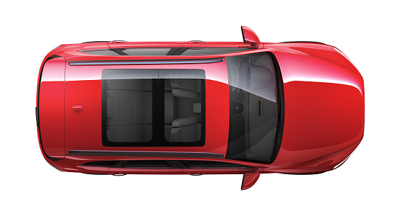SUV rojo genérico sobre un fondo blanco - vista superior photo