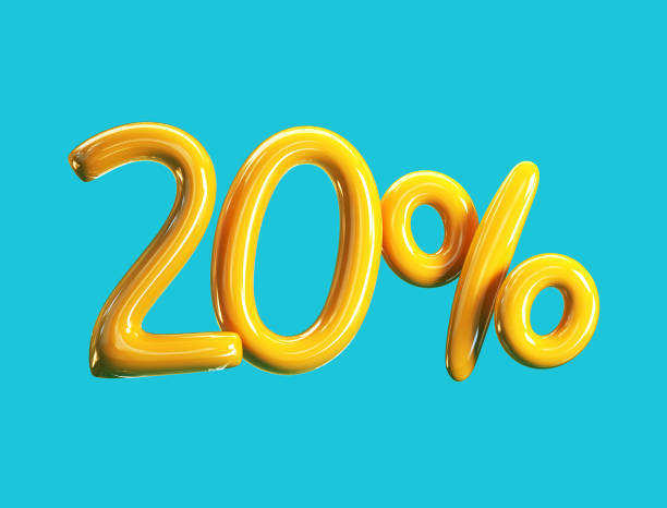 노란색 헬륨 풍선 20% 할인 - number 20 percentage sign sale savings 뉴스 사진 이미지