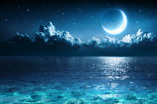 Romantic Moon On Sea In Magic Night