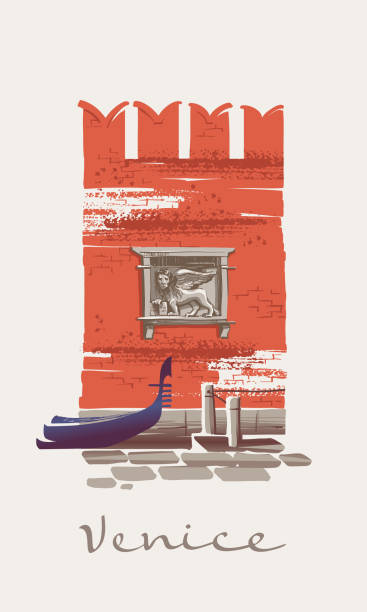 베네치아 아스날의 벽과 세인트 마크의 사자. 이탈리아 - arsenal stock illustrations