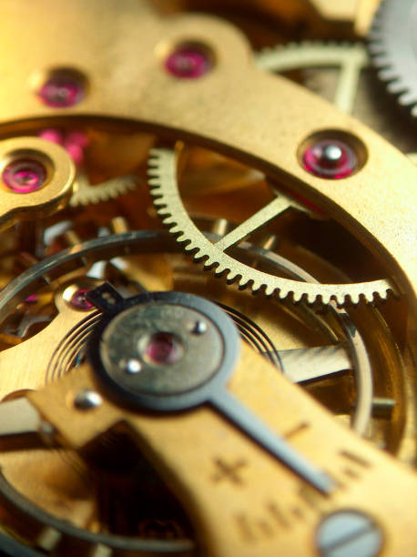 istock Brass pocket watch cogs mechanism with magenta screws 115721804