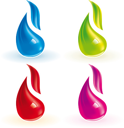 Vector illustration of four flame icons in different colors.