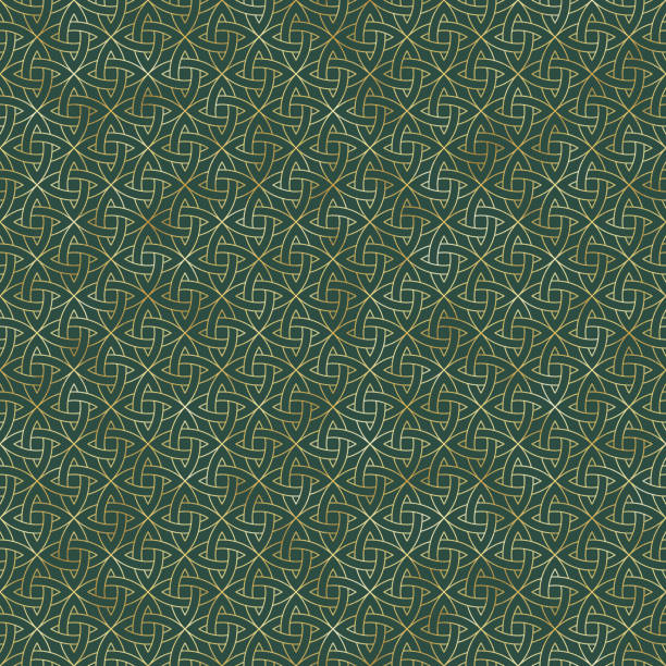 ゴールドケルト結び目シームレスパターン - celtic culture tied knot woven pattern点のイラスト素材／クリップアート素材／マンガ素材／アイコン素材