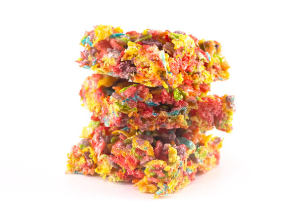 Fruity Cereal Marshmallow Treat Bars Isolated on a White Background