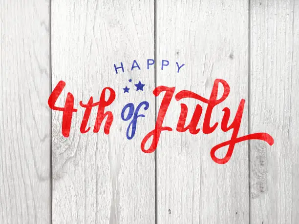 Happy 4th of July Independence Day Holiday Typography Over Wood Background