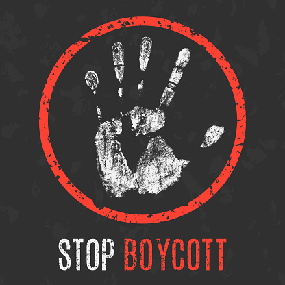 Conceptual vector illustration. Social problems of humanity. Stop boycott sign
