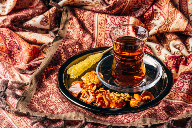istock Tea in armudu with oriental delights and crystal sugar 1157231296
