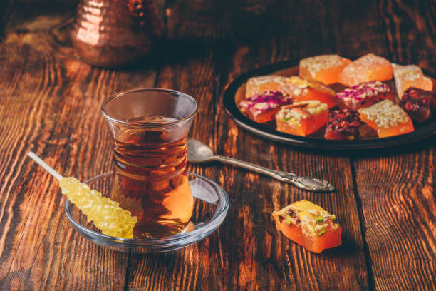 istock Tea in armudu glass with rahat lokum 1157231338