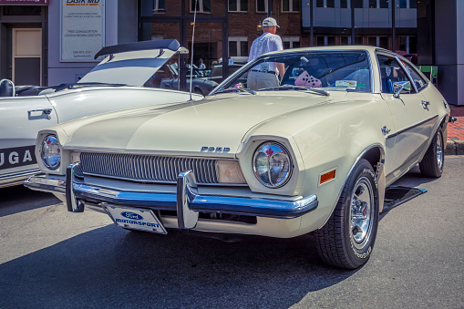 Moncton, New Brunswick, Canada - July 7, 2017 : 1971 Ford Pinto parked  in the downtown area of Moncton at 2017 Atlantic Nationals Automotive Extravaganza.