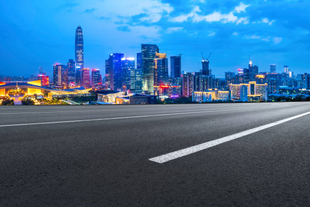 istock Road and skyline of urban architecture 1157243109