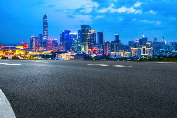 istock Road and skyline of urban architecture 1157244243