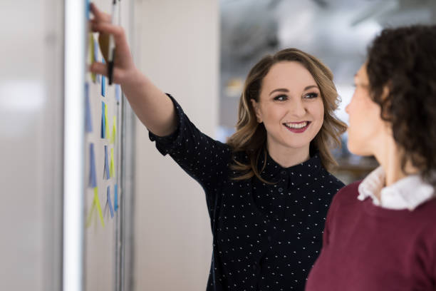 istock Female colleagues going over business strategy 1157244255