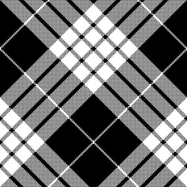 Vector illustration of Cameron black white tartan plaid pixel seamless pattern