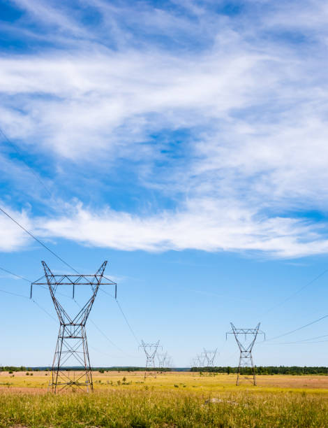 istock Electrical transmission towers and power lines on fields. 1157244835