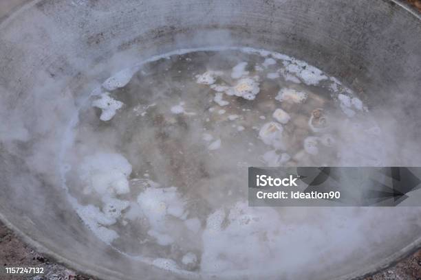 Boiled Water Pork Bone Soup Stock Photo - Download Image Now - Backgrounds, Black Color, Boiling