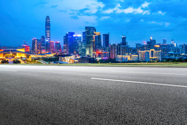istock Road and skyline of urban architecture 1157247913