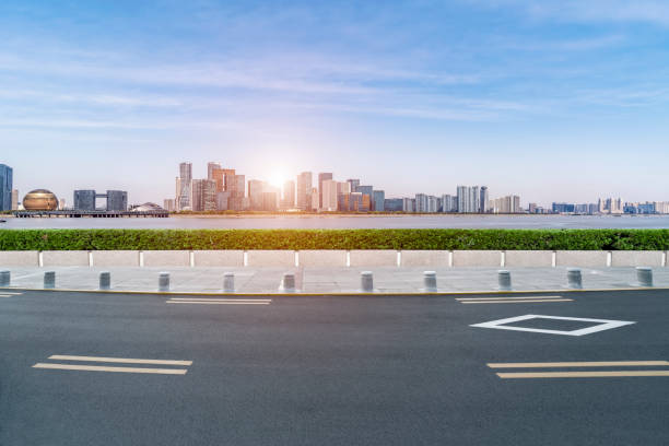 istock Road and skyline of urban architecture 1157248115