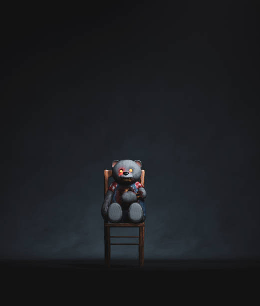 istock Scary toy bear sitting on the chair 1157249759