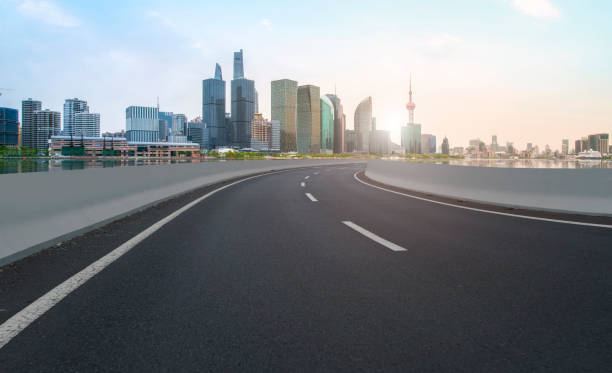 istock Road and skyline of urban architecture 1157251496