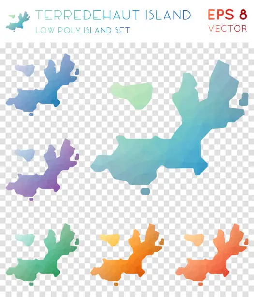 Vector illustration of Terre-de-Haut Island geometric polygonal maps, mosaic style island collection.