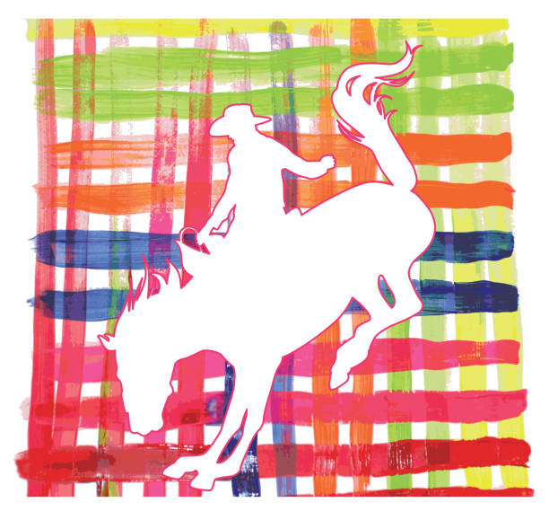 illustrazioni stock, clip art, cartoni animati e icone di tendenza di guazzo buckaroo - illustration and painting animal cowboy horse