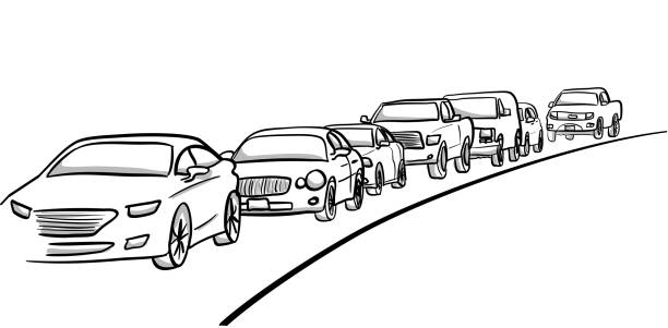 Cars In Traffic Lane vector illustration sketch of cars lined up in traffic car sketches stock illustrations