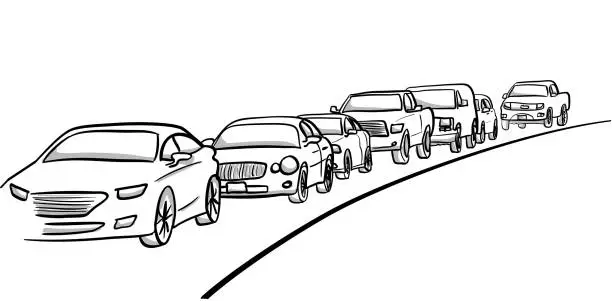 Vector illustration of Cars In Traffic Lane
