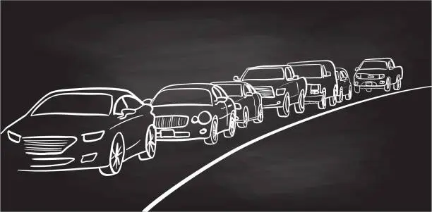 Vector illustration of Cars In Traffic Lane Chalkboard
